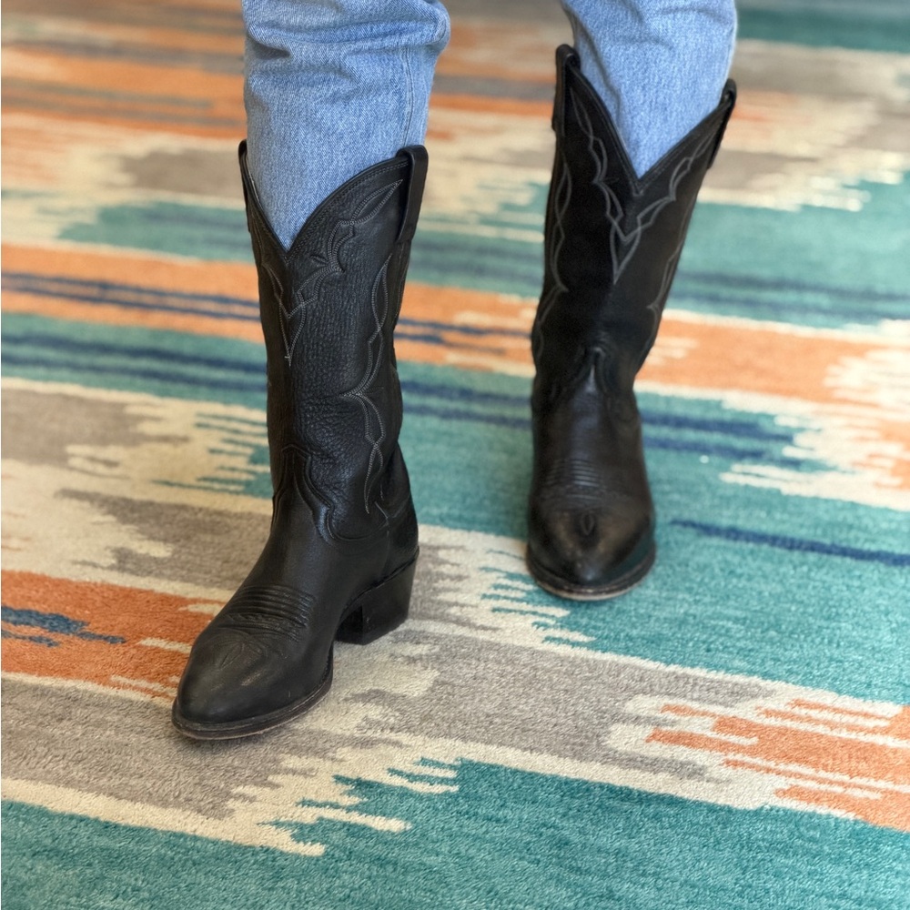 Vintage Dan Post Classic Black Leather Cowboy Western Boots Made in USA